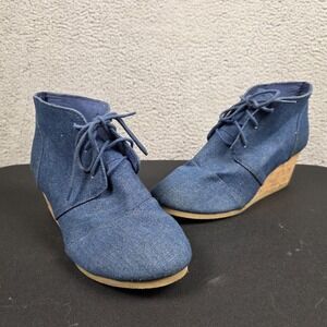 UNR8ED Boots Womens Size 11 Blue Denim‎ Lace Up Cork Wedge Ankle Booties SANDY2